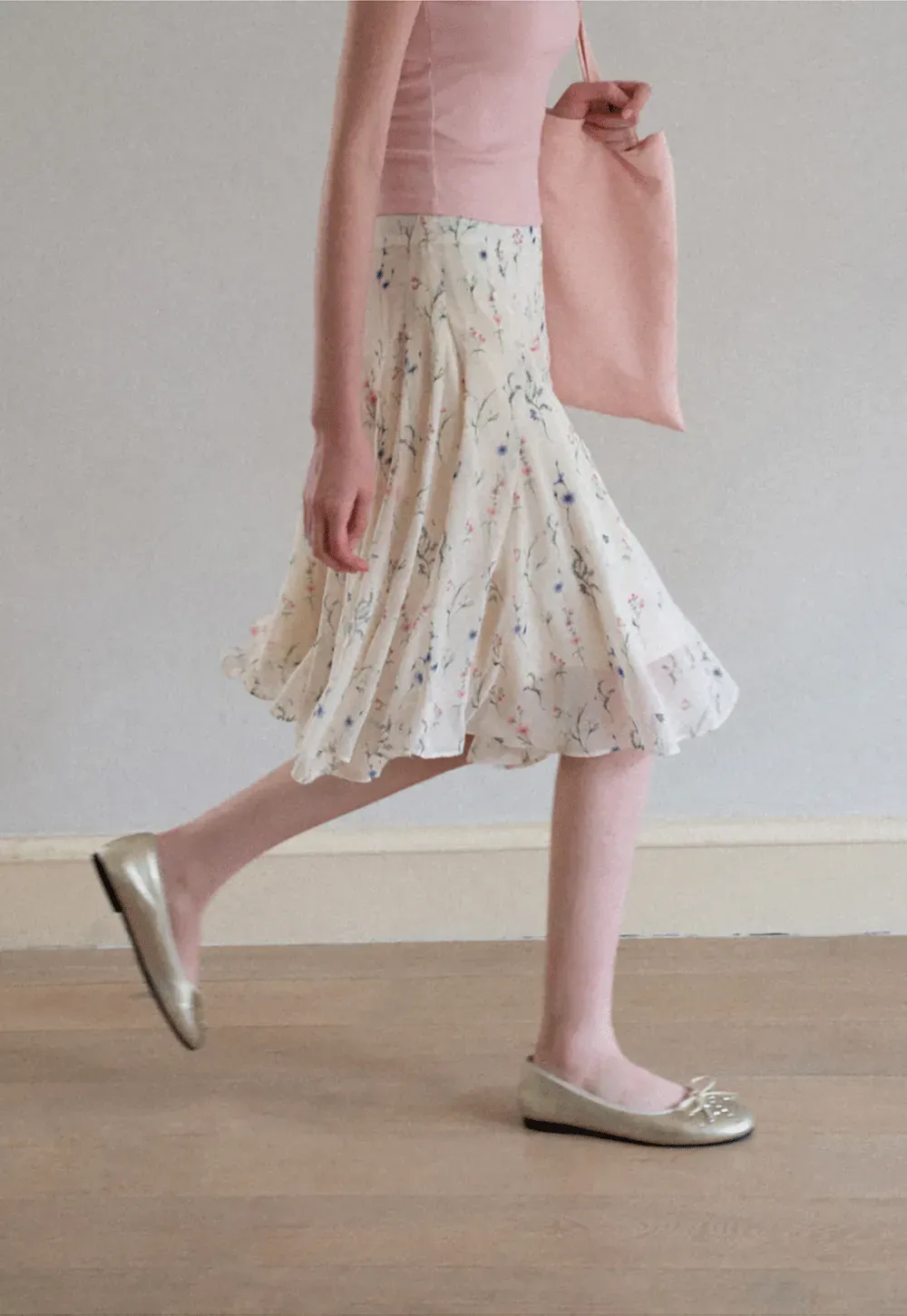 Floral Print Pleated Midi Skirt