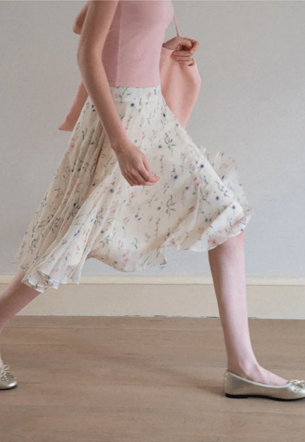 Floral Print Pleated Midi Skirt