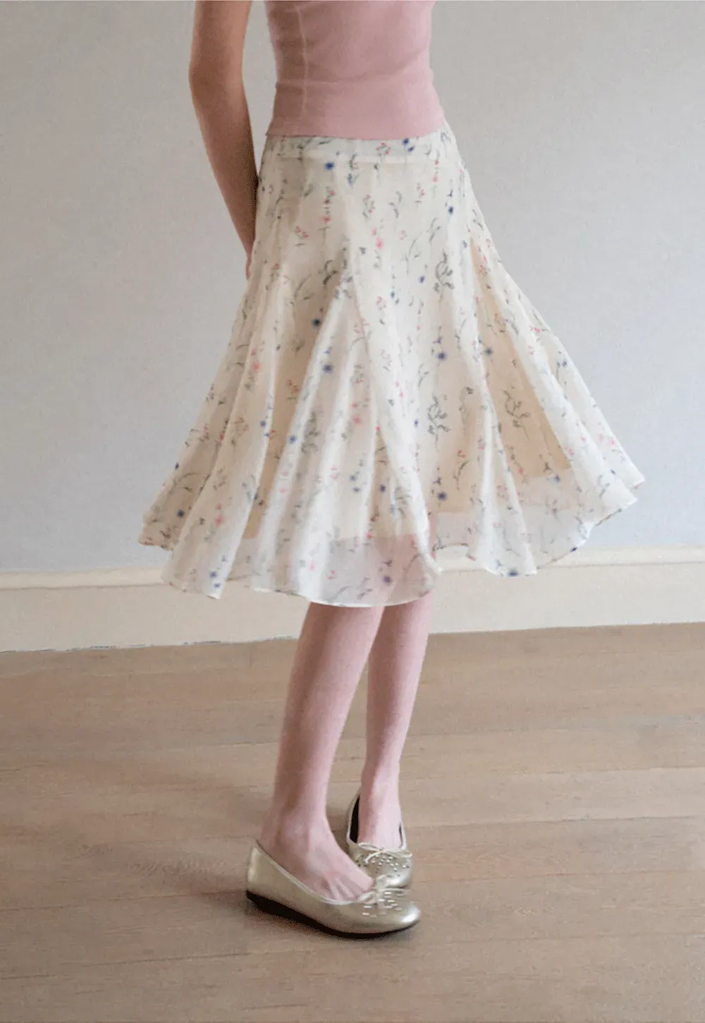 Floral Print Pleated Midi Skirt