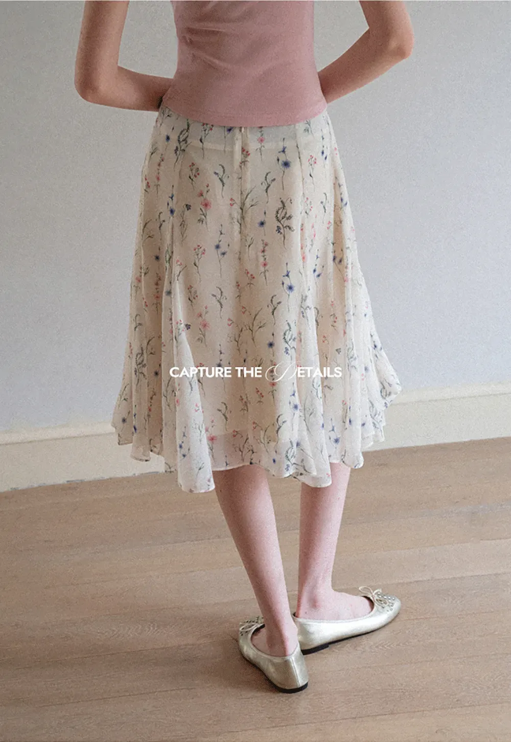 Floral Print Pleated Midi Skirt