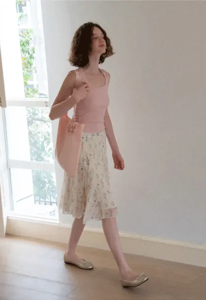 Floral Print Pleated Midi Skirt