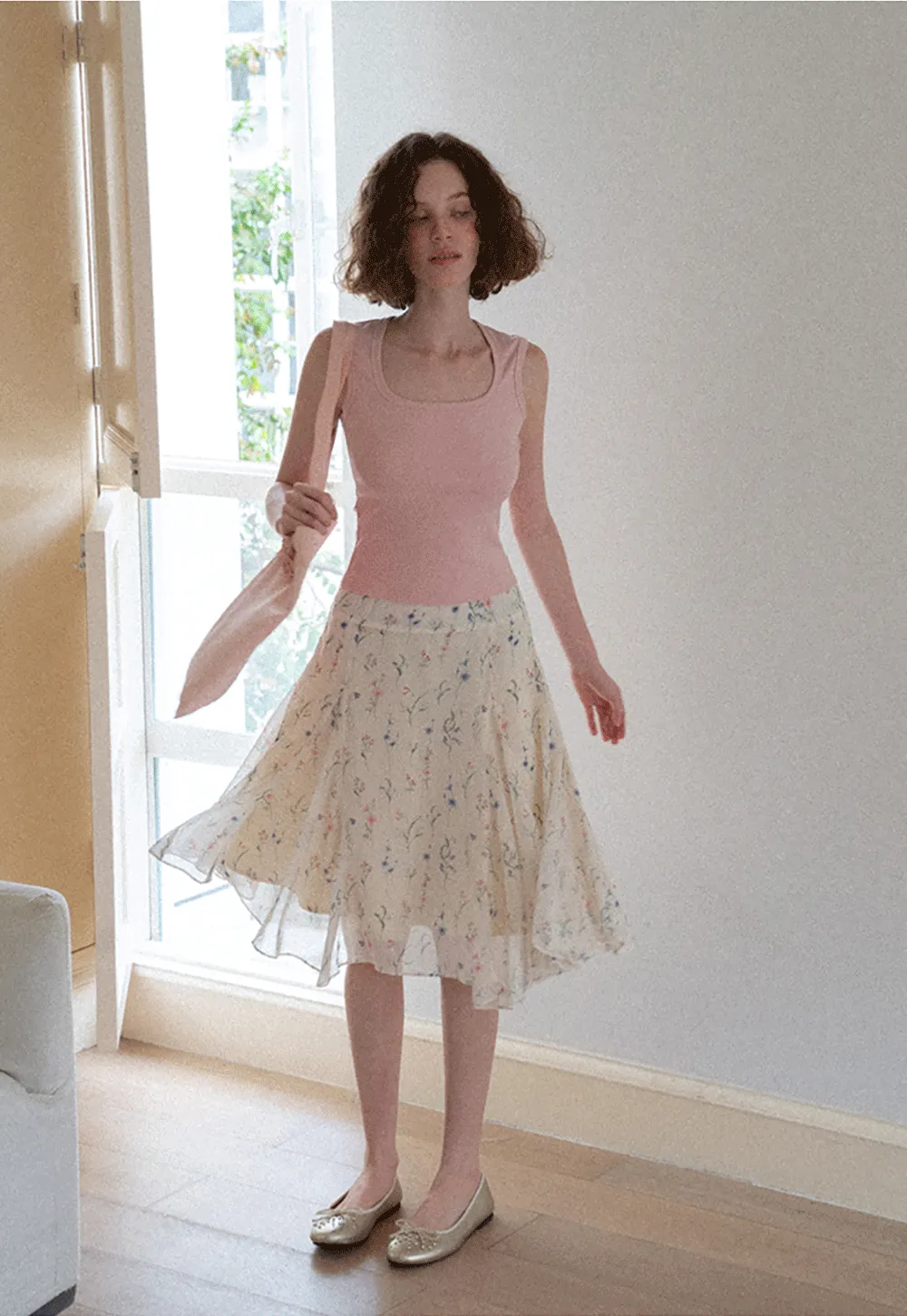 Floral Print Pleated Midi Skirt