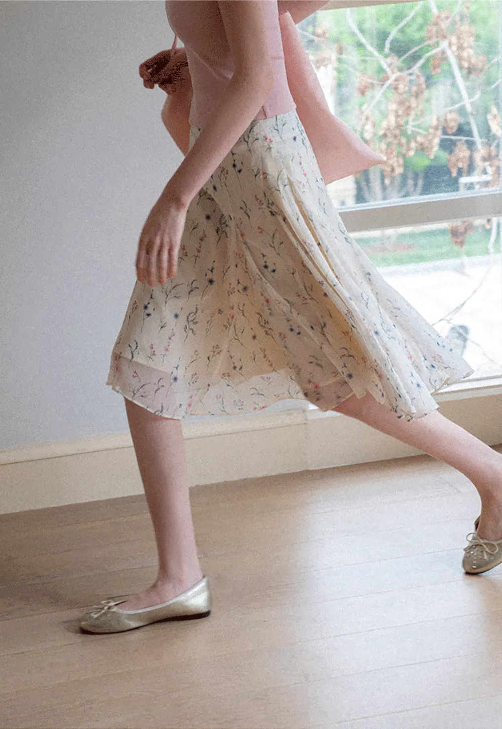 Floral Print Pleated Midi Skirt