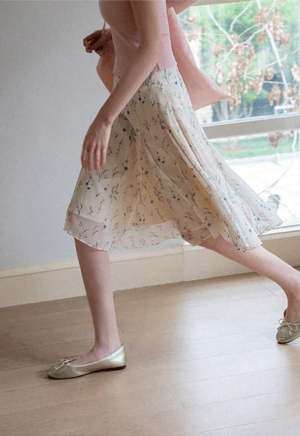 Floral Print Pleated Midi Skirt