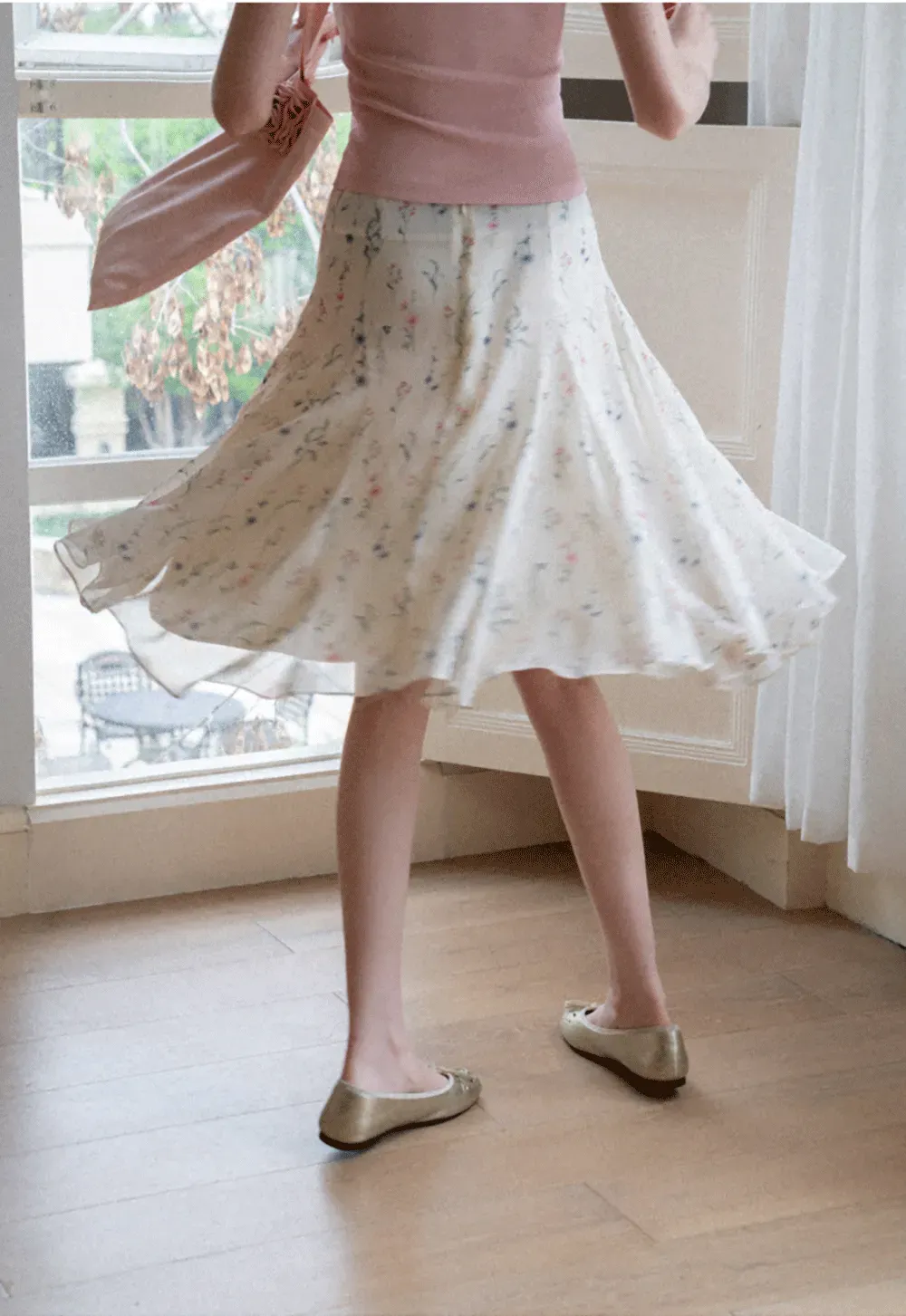 Floral Print Pleated Midi Skirt