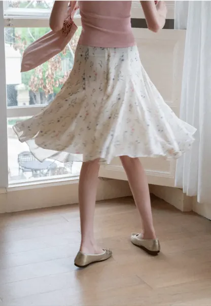 Floral Print Pleated Midi Skirt