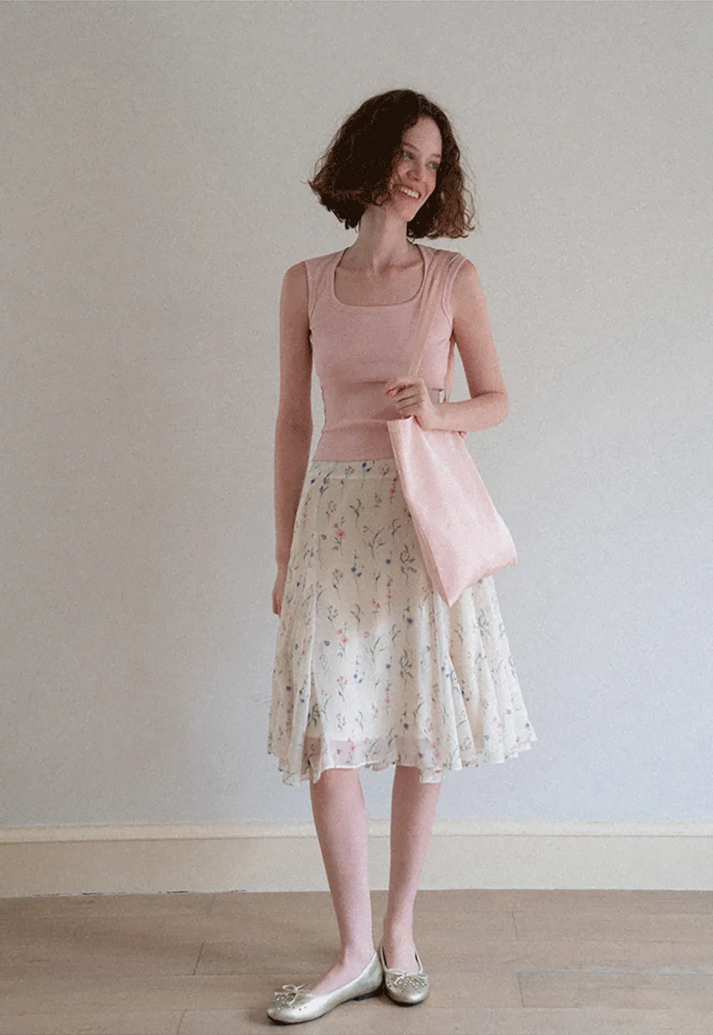 Floral Print Pleated Midi Skirt