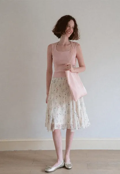 Floral Print Pleated Midi Skirt