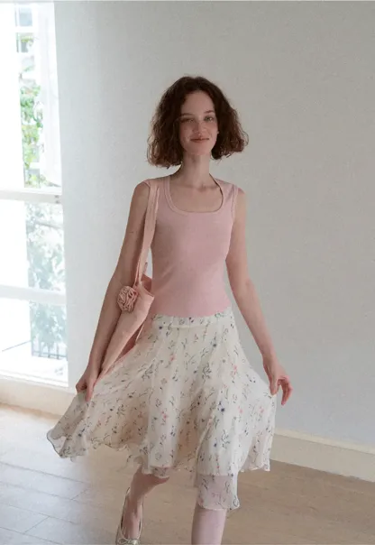 Floral Print Pleated Midi Skirt