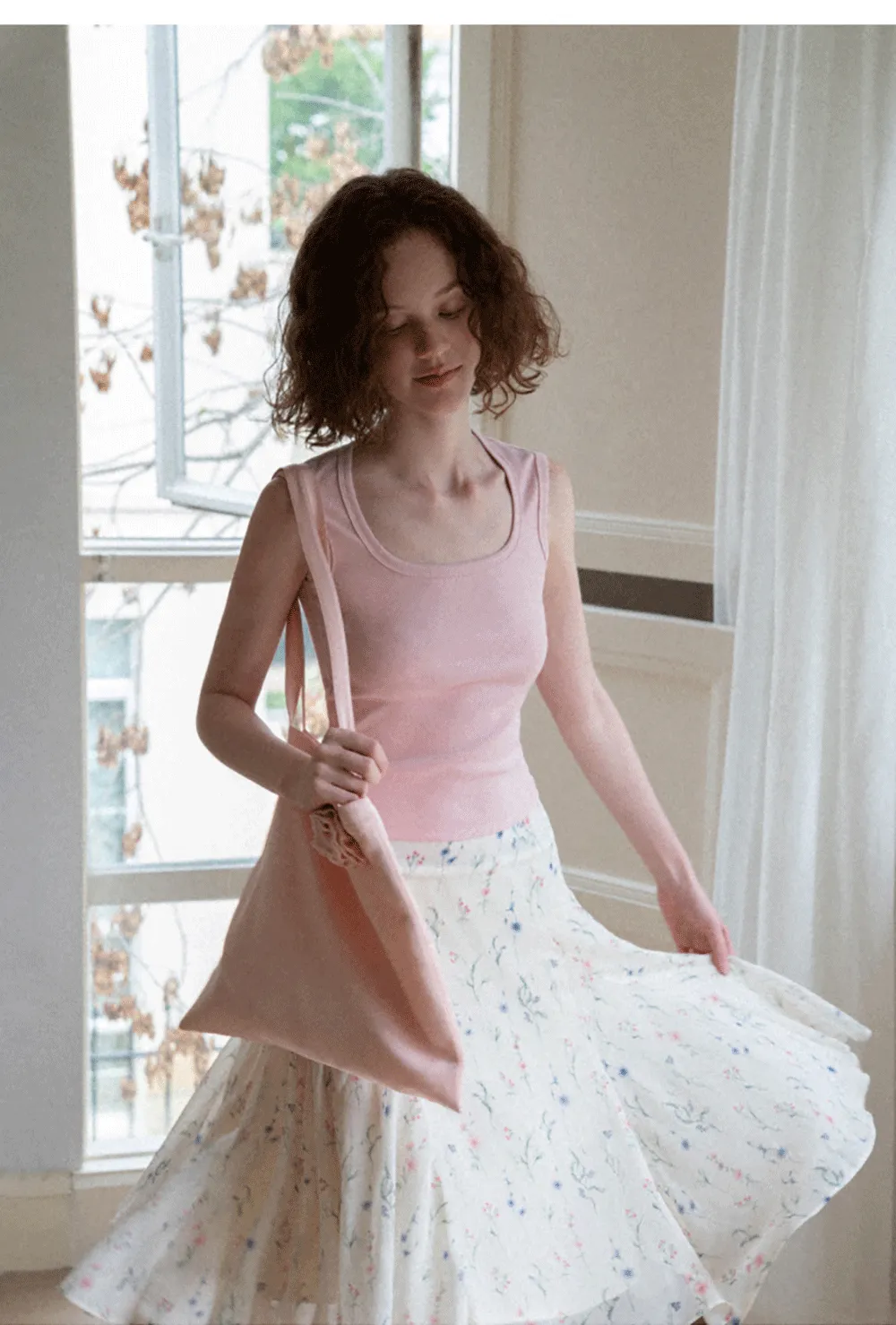 Floral Print Pleated Midi Skirt