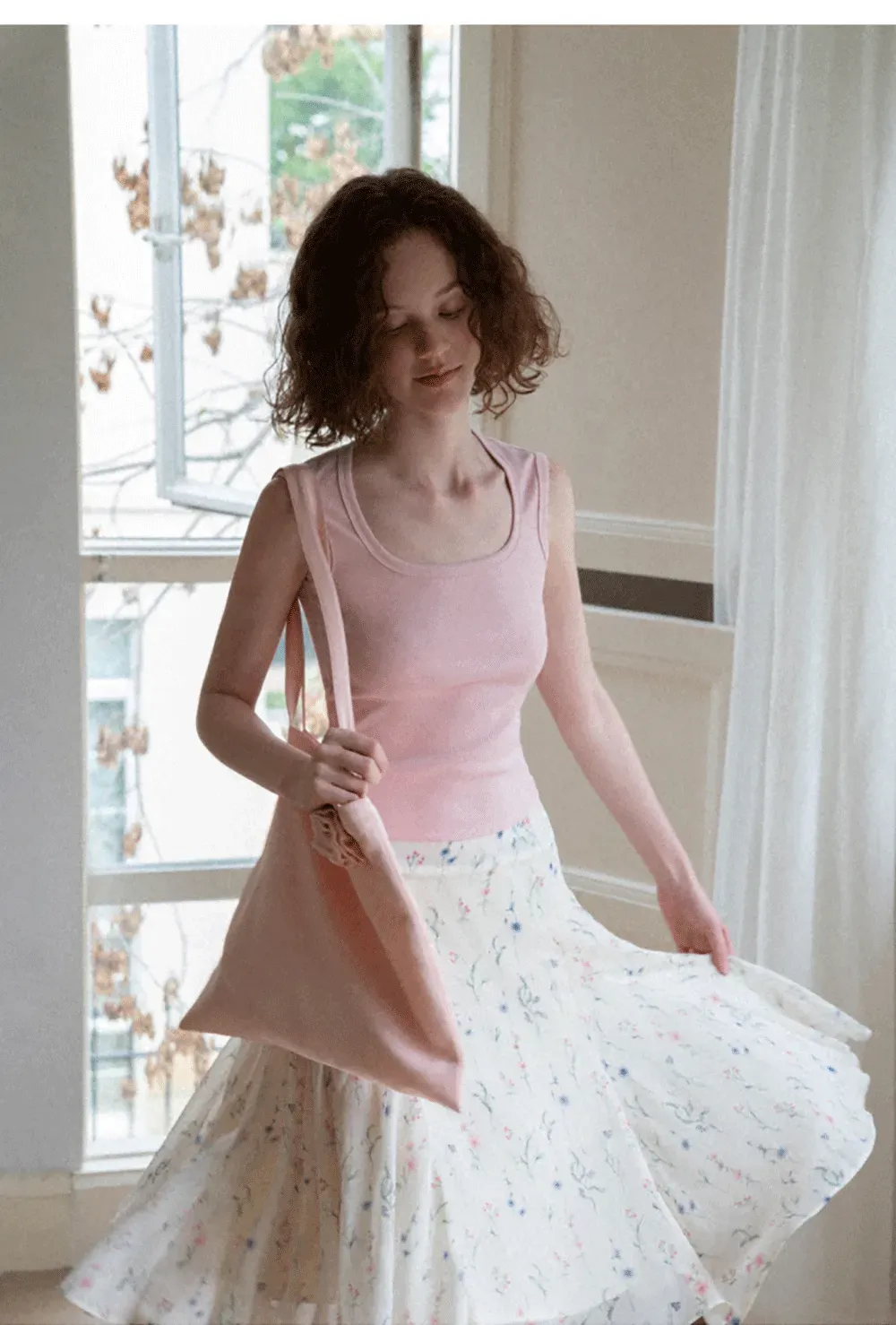 Floral Print Pleated Midi Skirt