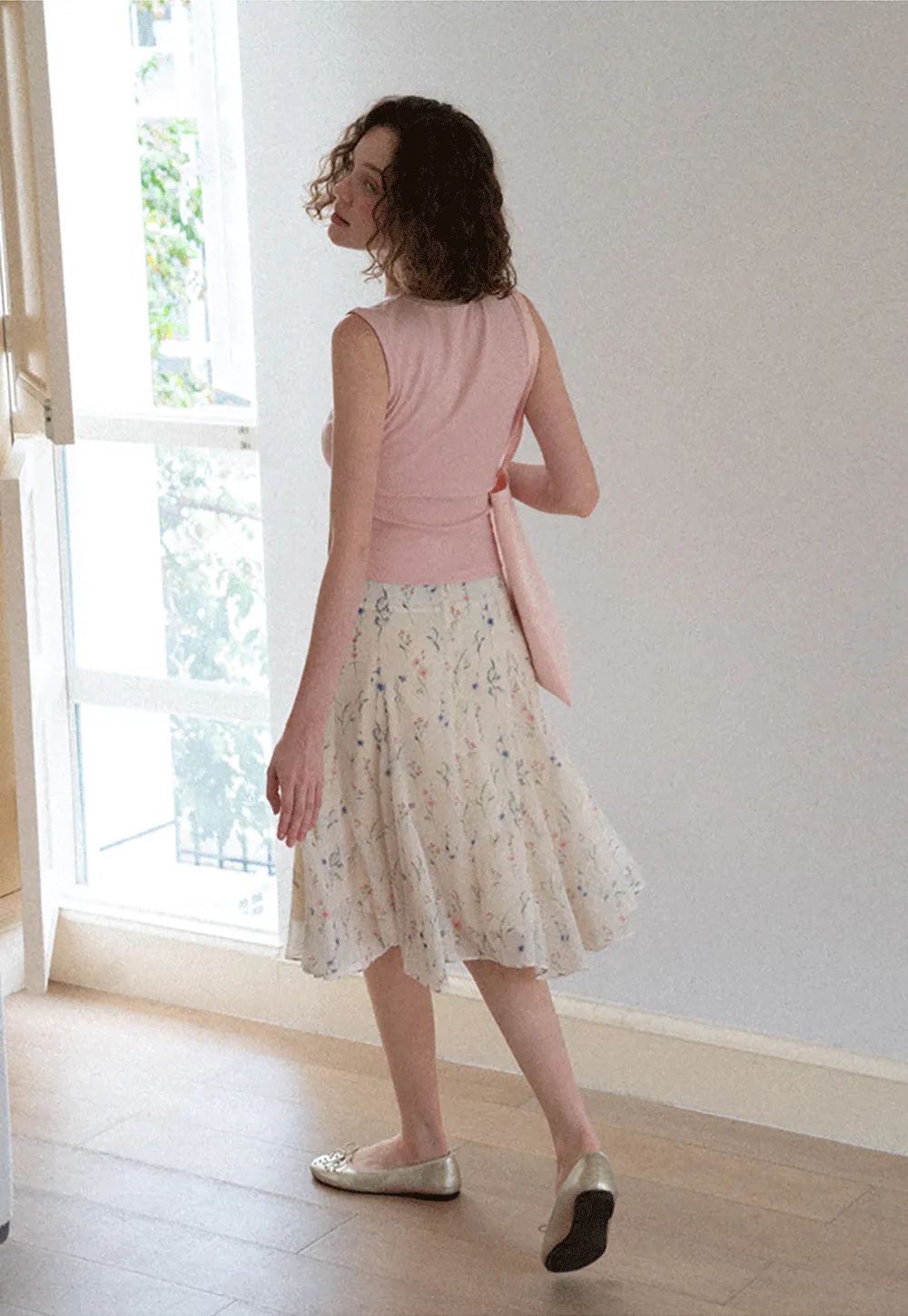 Floral Print Pleated Midi Skirt