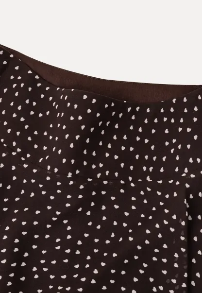 Polka Dot Print Flared Skirt with Layered Hem