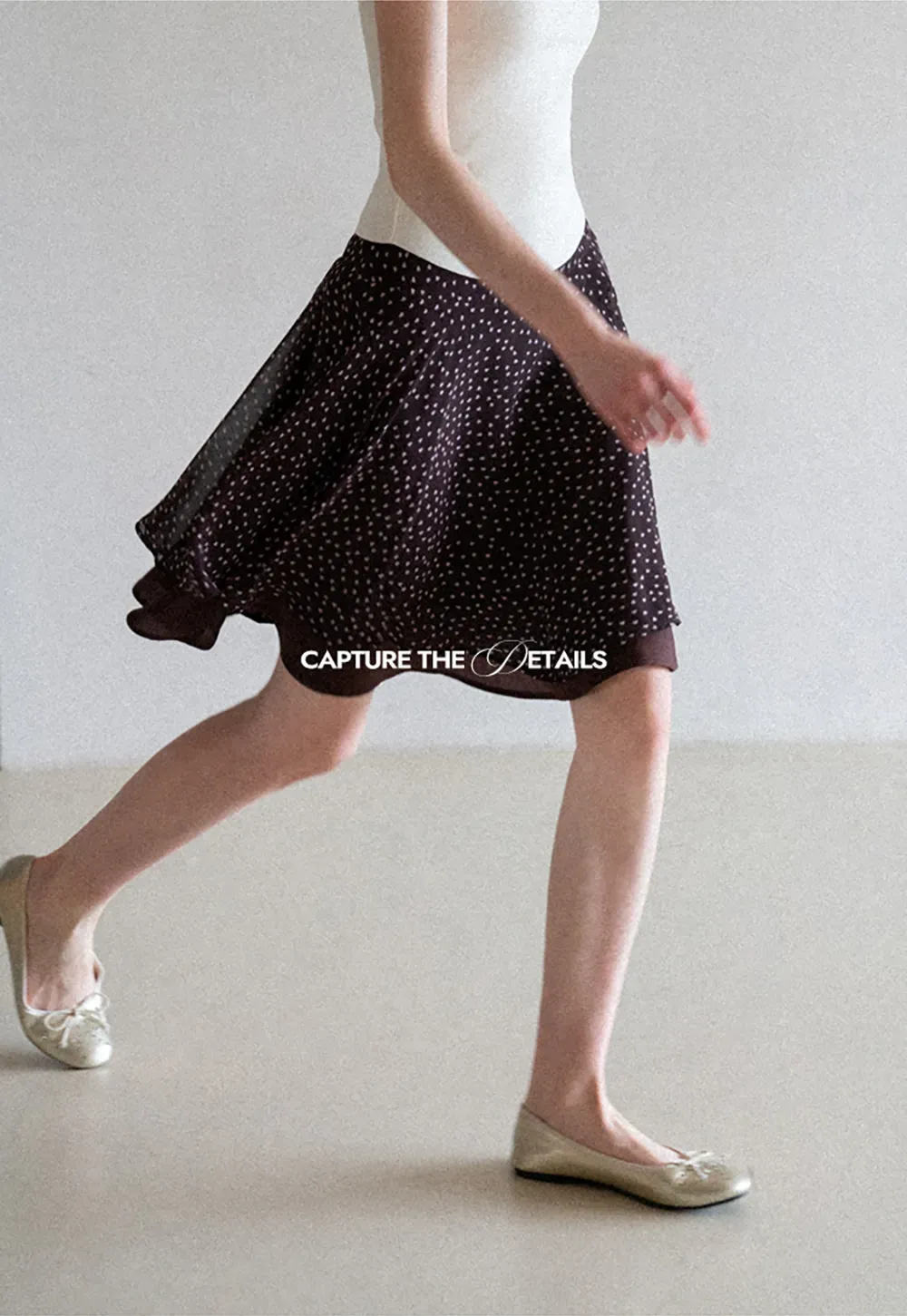 Polka Dot Print Flared Skirt with Layered Hem