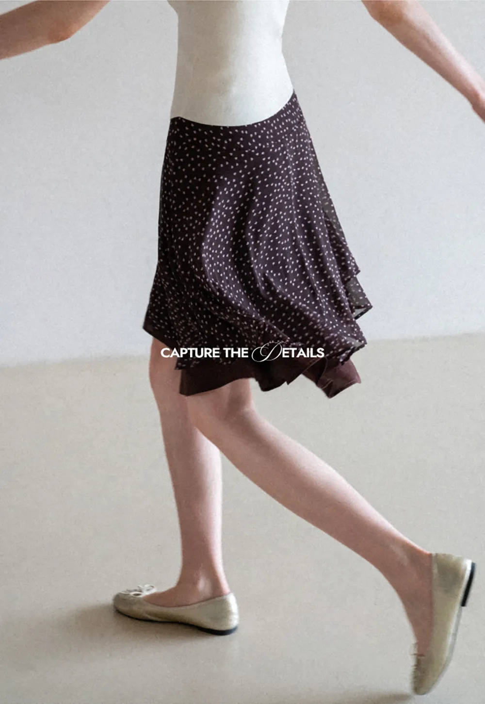 Polka Dot Print Flared Skirt with Layered Hem