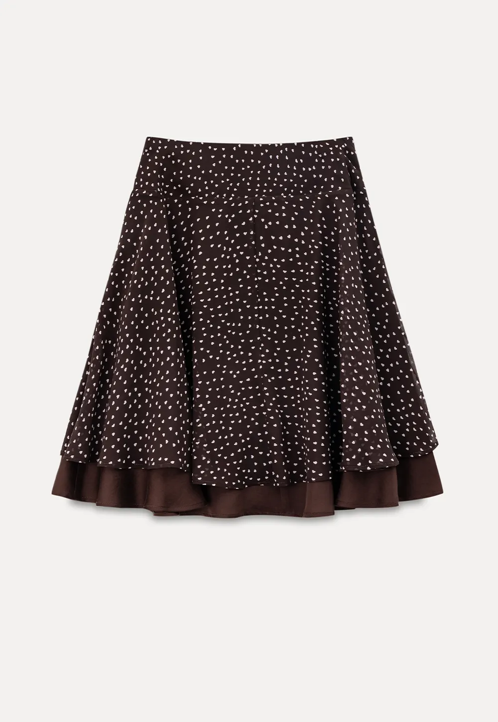Polka Dot Print Flared Skirt with Layered Hem