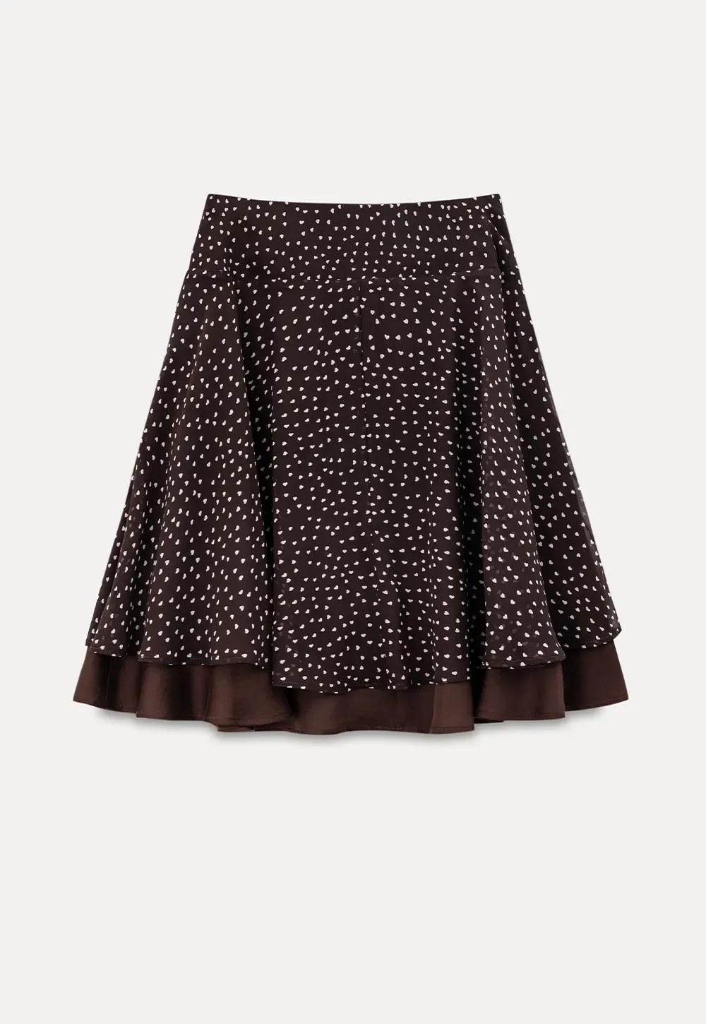 Polka Dot Print Flared Skirt with Layered Hem
