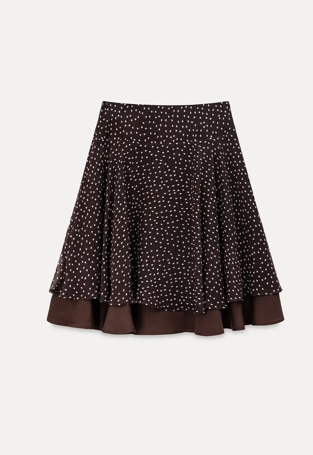Polka Dot Print Flared Skirt with Layered Hem