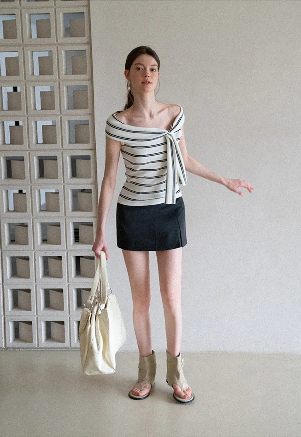 High Waist A Line Mini Skirt With Front Slit And Button Detail