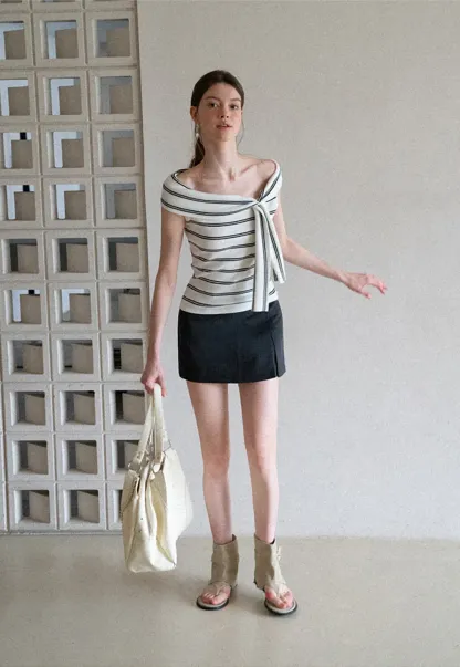 High Waist A Line Mini Skirt With Front Slit And Button Detail