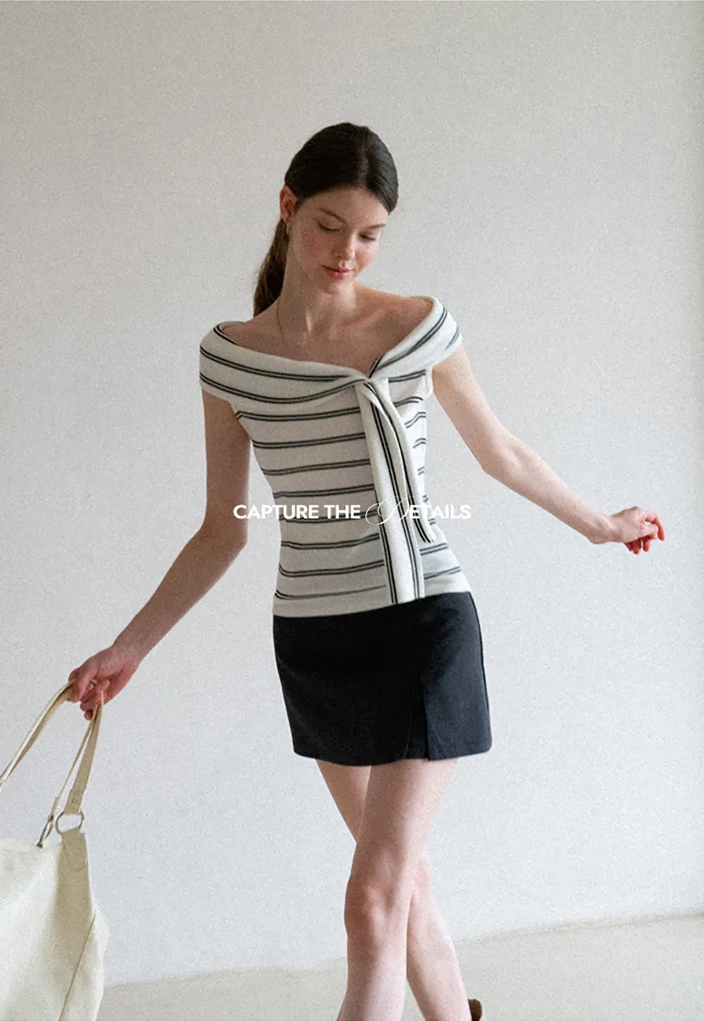 High Waist A Line Mini Skirt With Front Slit And Button Detail