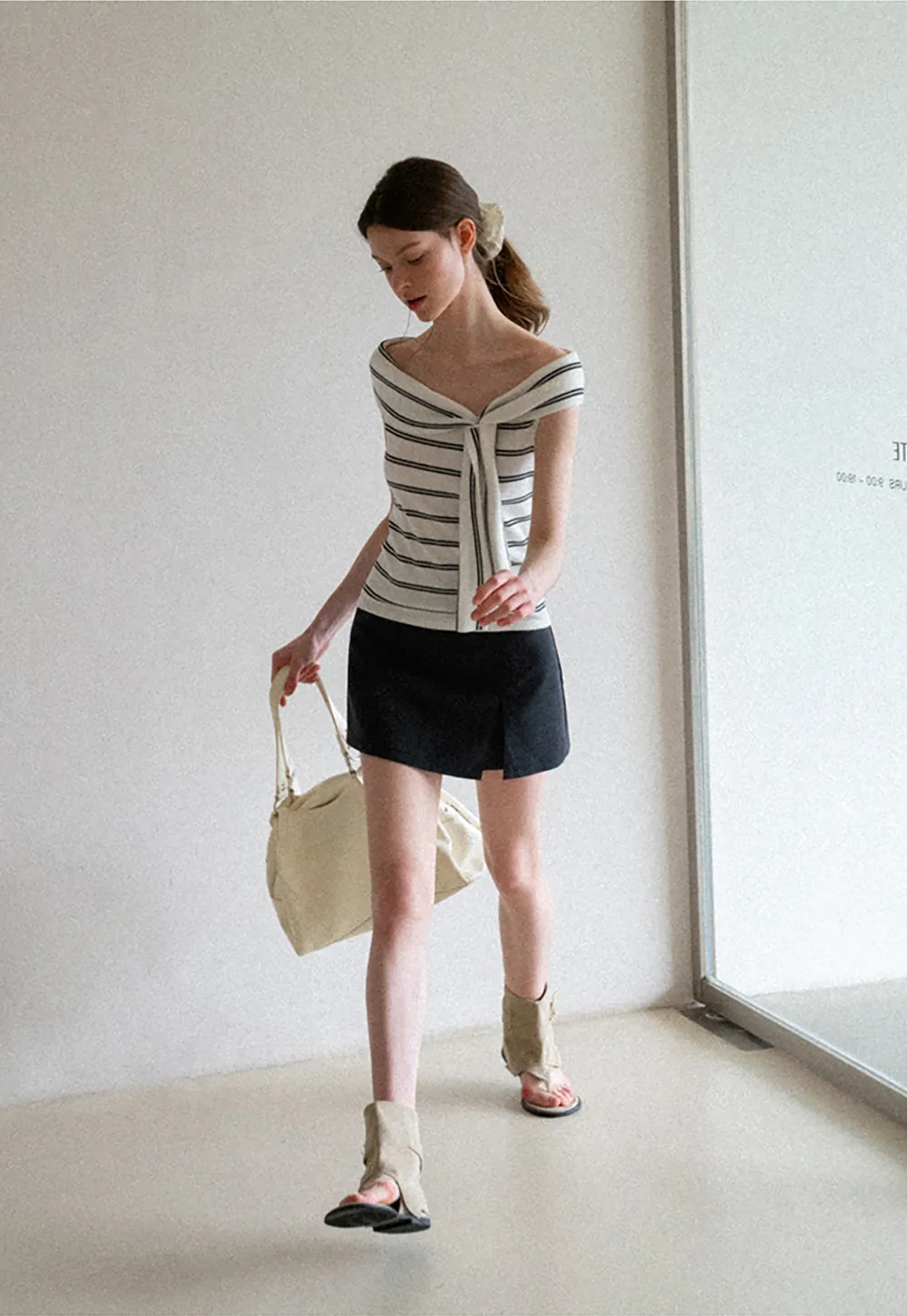 High Waist A Line Mini Skirt With Front Slit And Button Detail