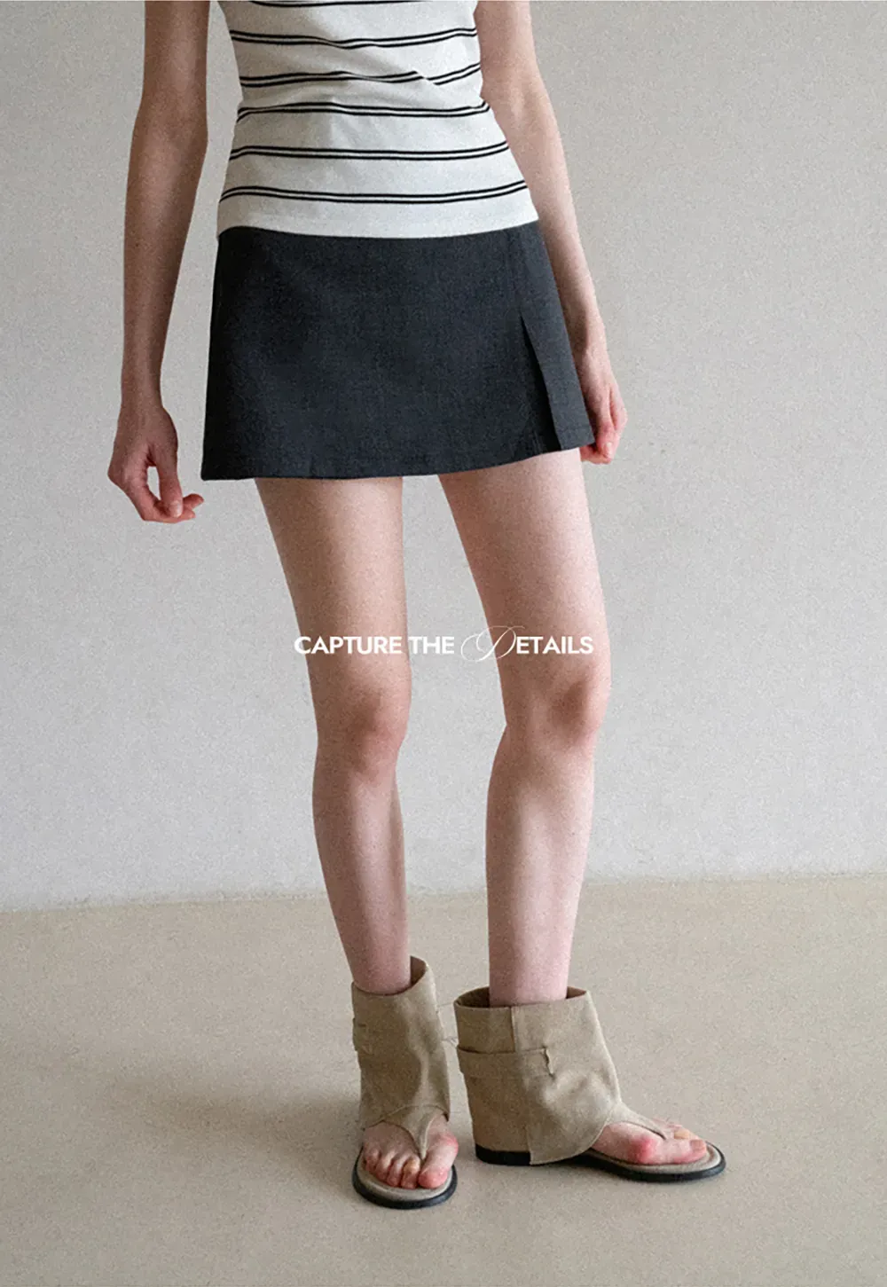 High Waist A Line Mini Skirt With Front Slit And Button Detail