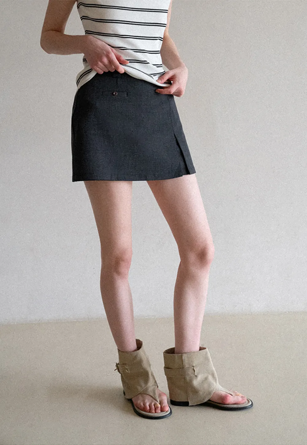 High Waist A Line Mini Skirt With Front Slit And Button Detail