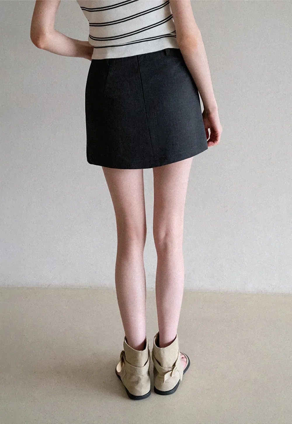 High Waist A Line Mini Skirt With Front Slit And Button Detail