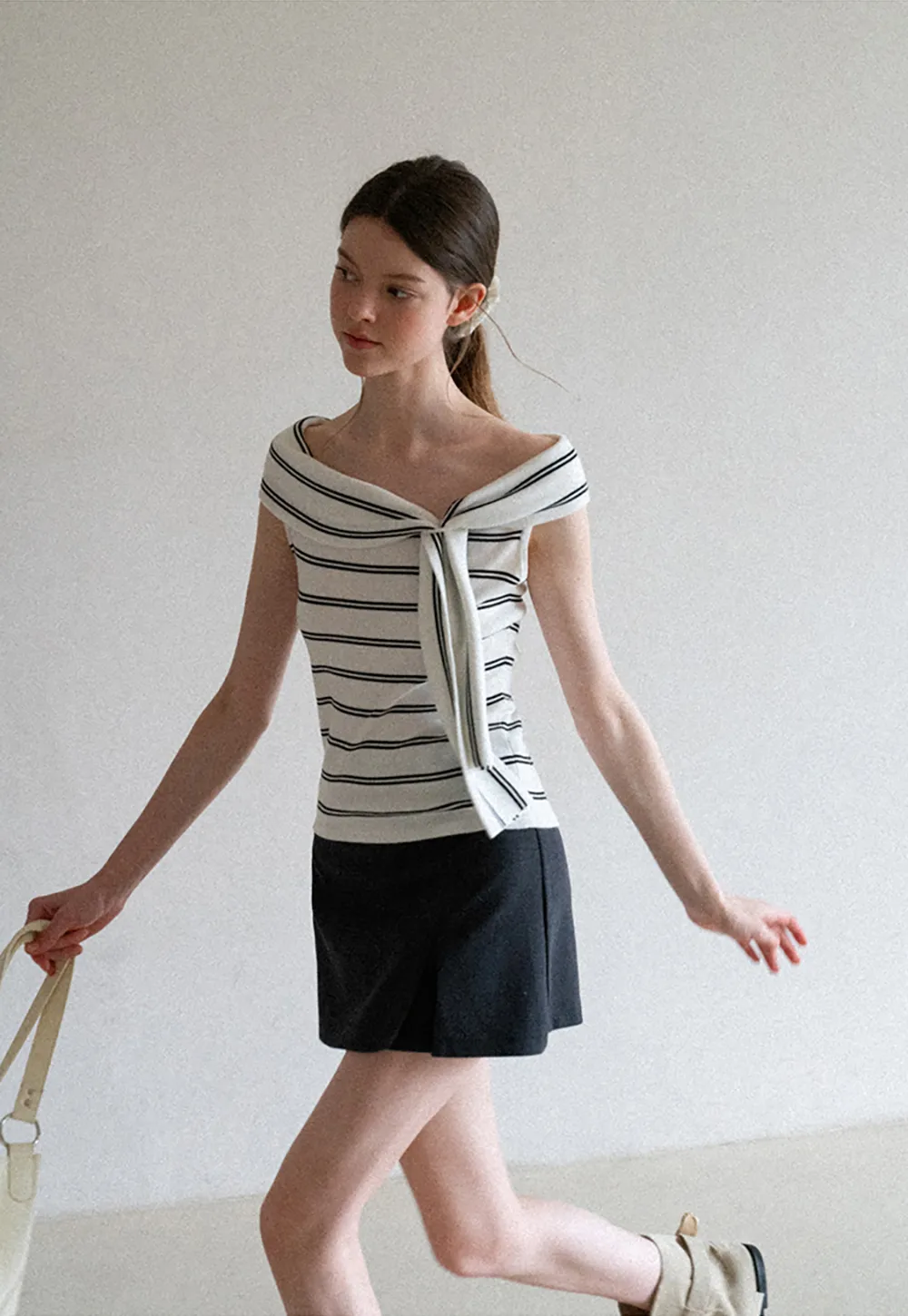 High Waist A Line Mini Skirt With Front Slit And Button Detail