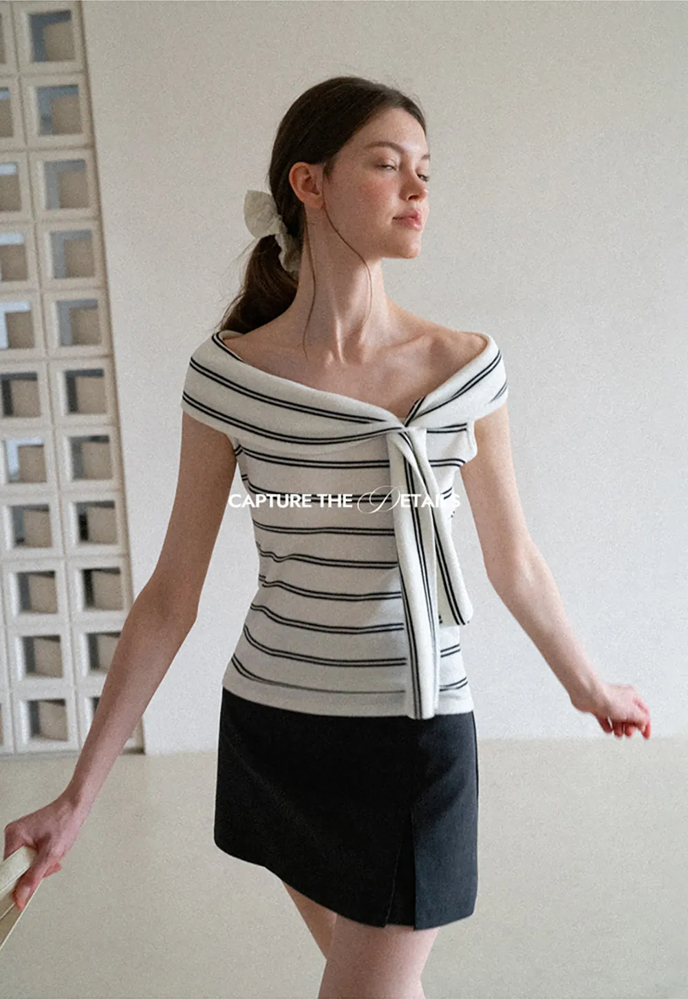 High Waist A Line Mini Skirt With Front Slit And Button Detail