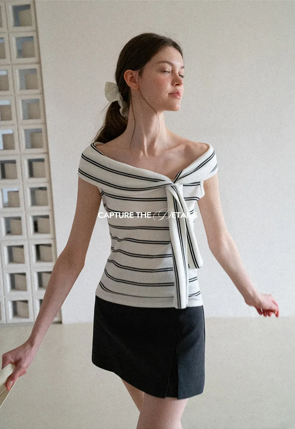 High Waist A Line Mini Skirt With Front Slit And Button Detail