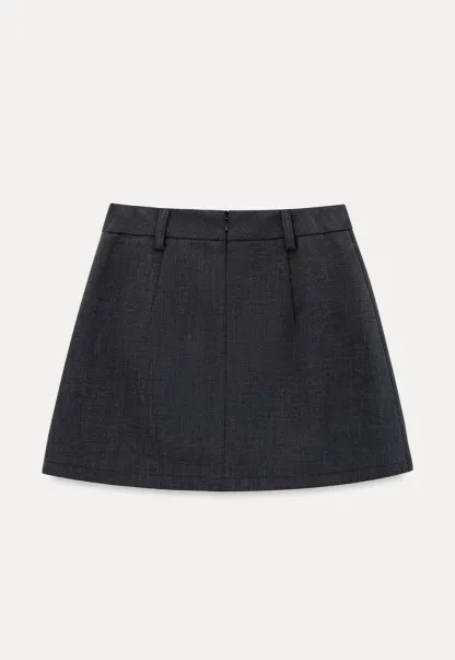 High Waist A Line Mini Skirt With Front Slit And Button Detail
