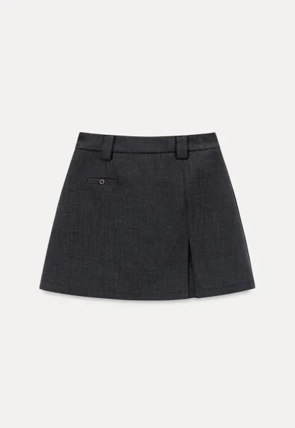 High Waist A Line Mini Skirt With Front Slit And Button Detail