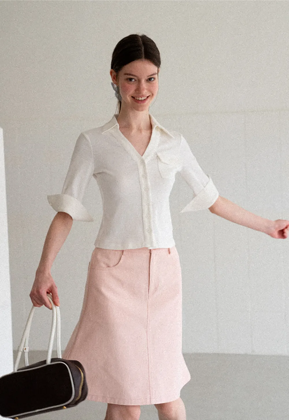 A Line Midi Skirt With Front Seam Detail