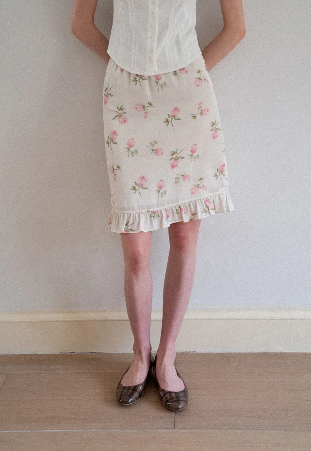 Floral Print Ruffled Hem Skirt