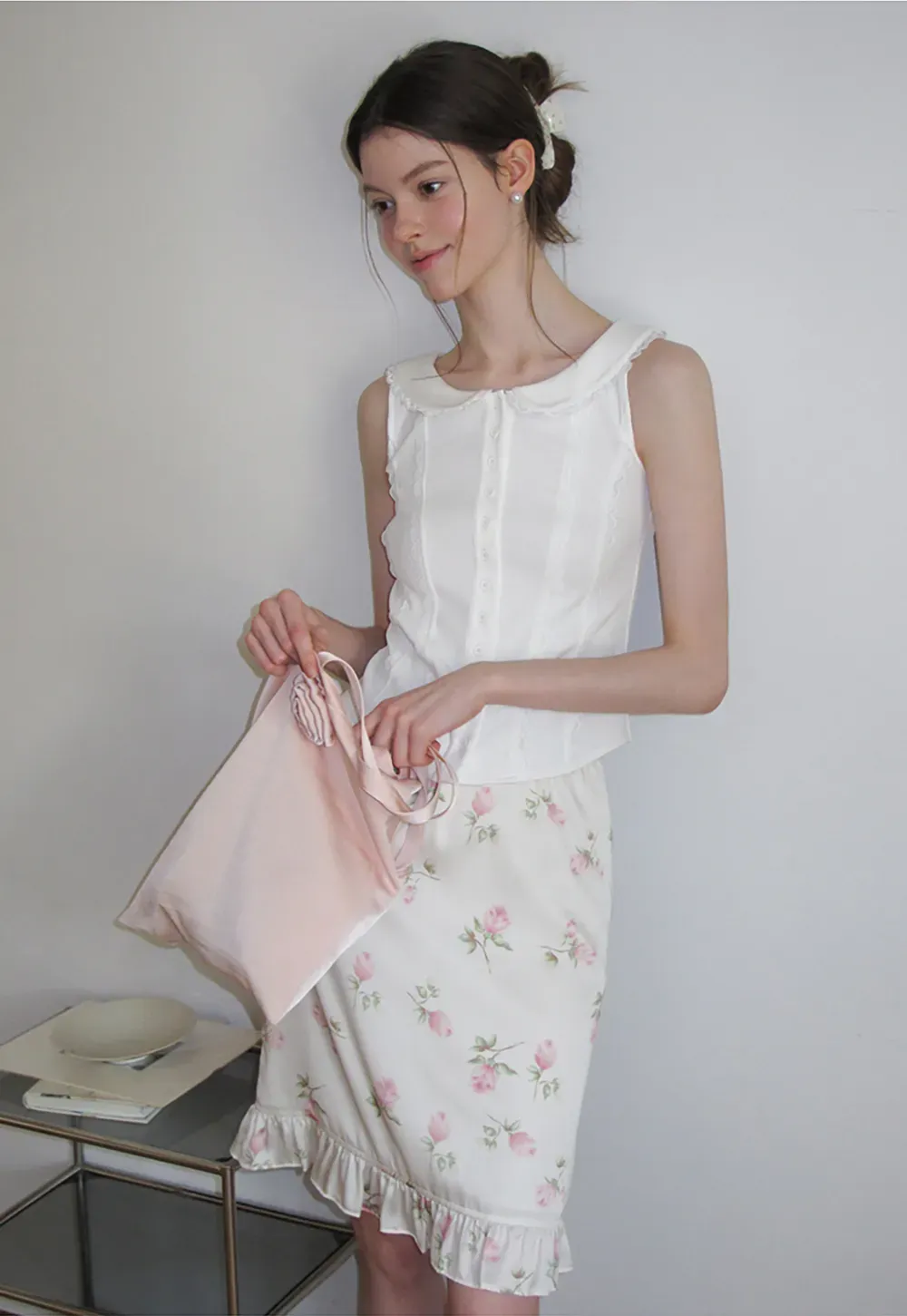 Floral Print Ruffled Hem Skirt