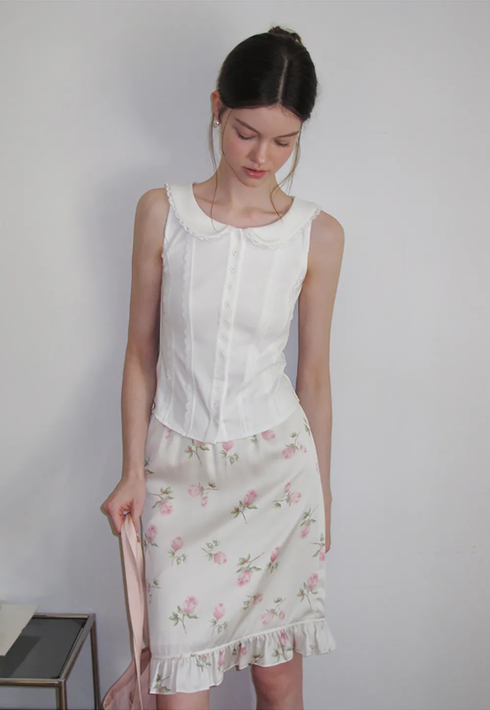 Floral Print Ruffled Hem Skirt