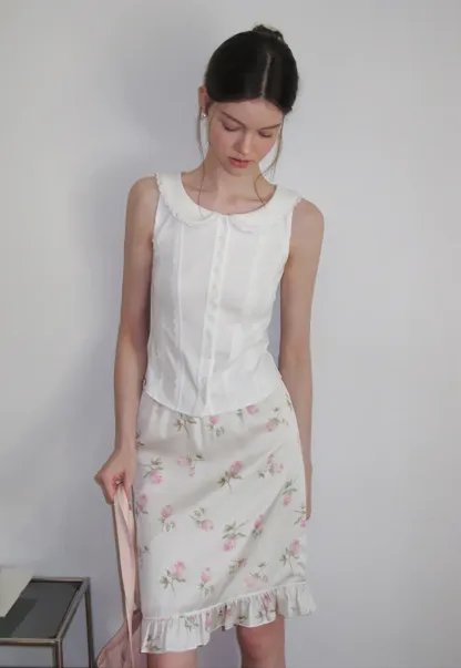 Floral Print Ruffled Hem Skirt
