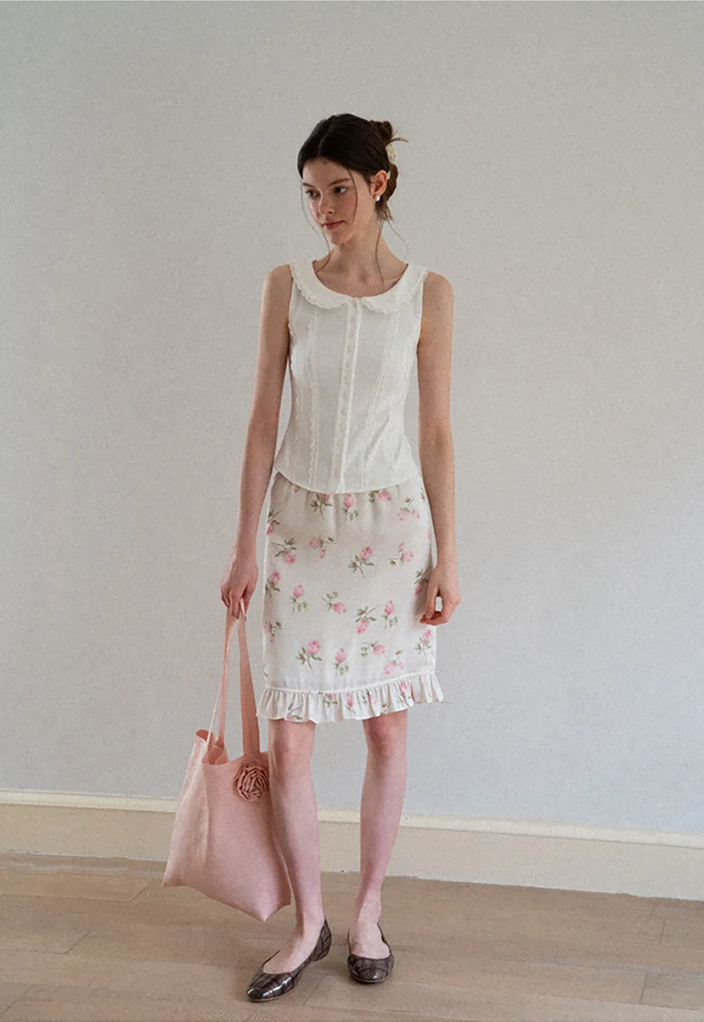 Floral Print Ruffled Hem Skirt