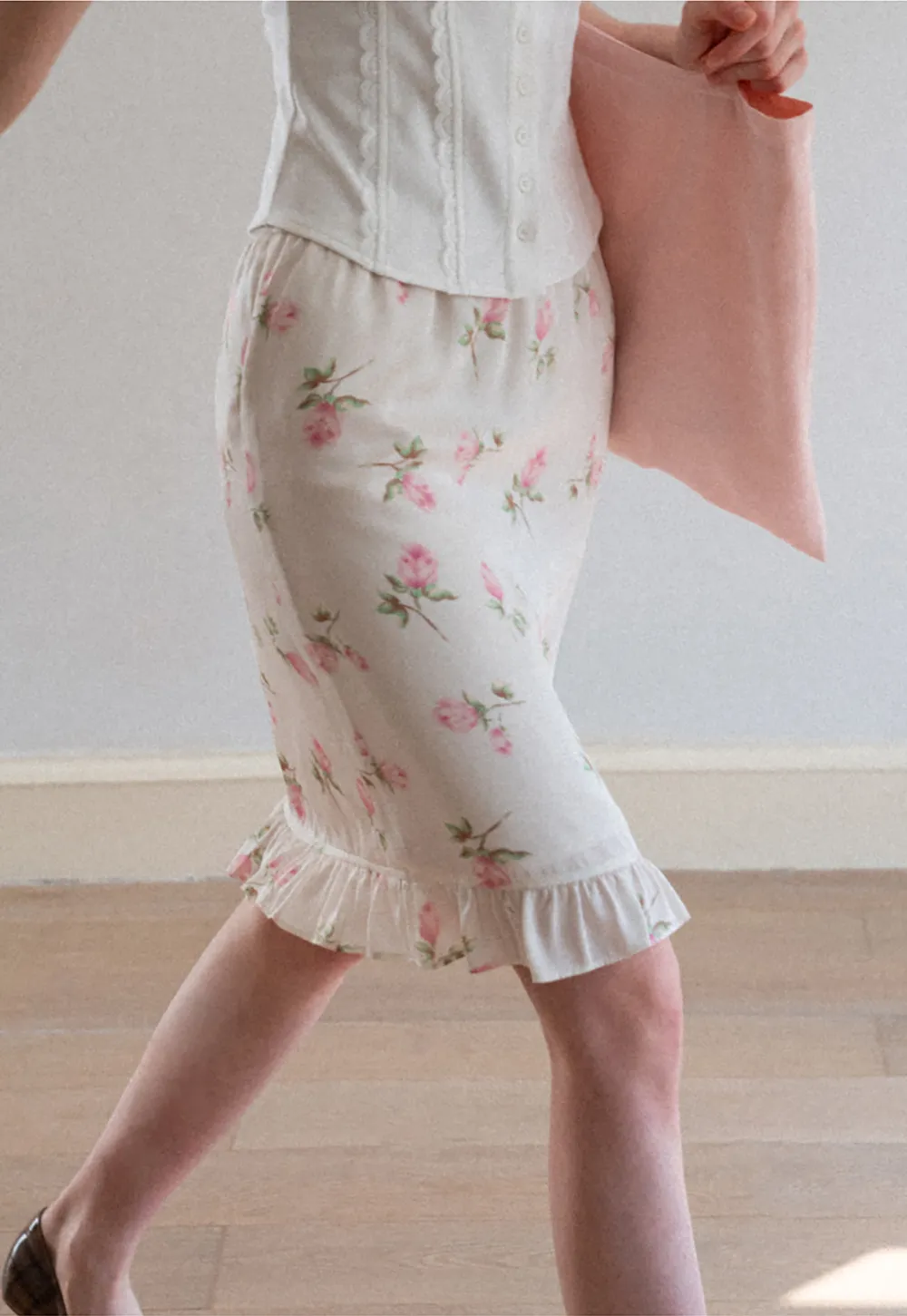 Floral Print Ruffled Hem Skirt