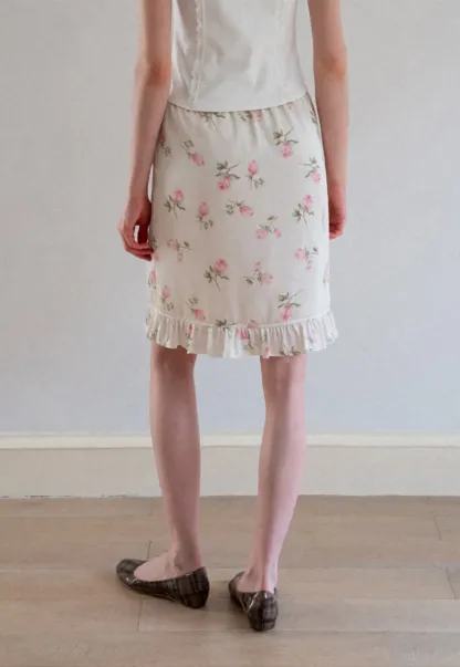 Floral Print Ruffled Hem Skirt