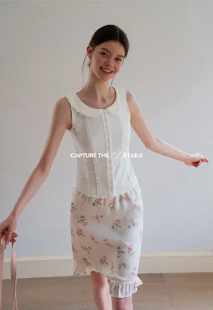 Floral Print Ruffled Hem Skirt