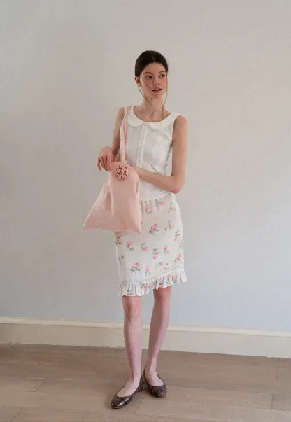 Floral Print Ruffled Hem Skirt