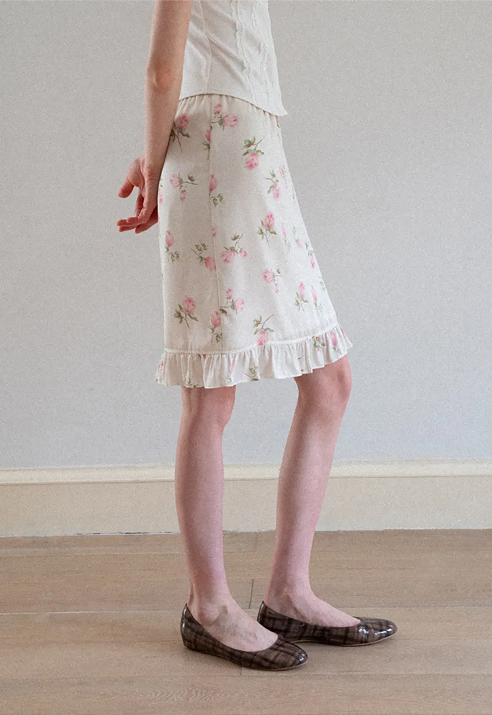 Floral Print Ruffled Hem Skirt
