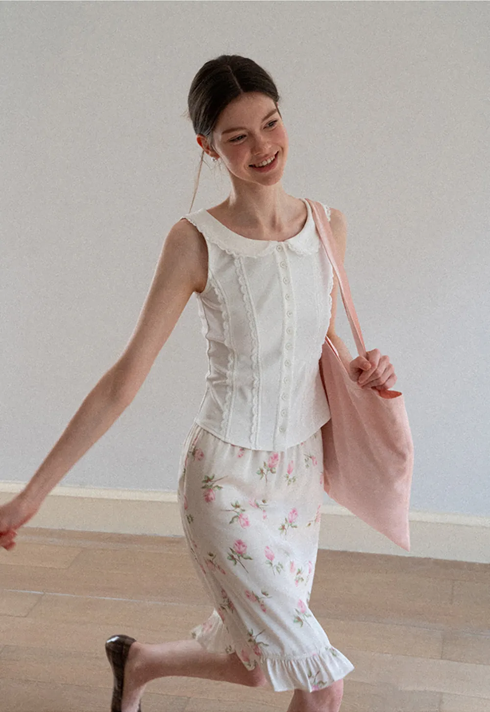 Floral Print Ruffled Hem Skirt