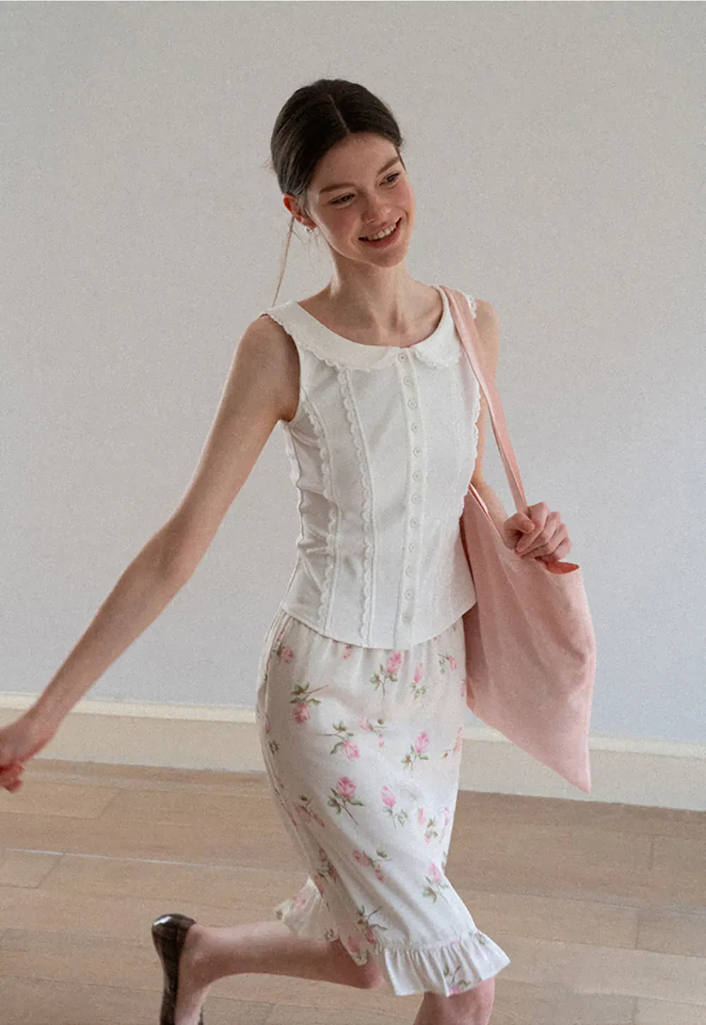 Floral Print Ruffled Hem Skirt