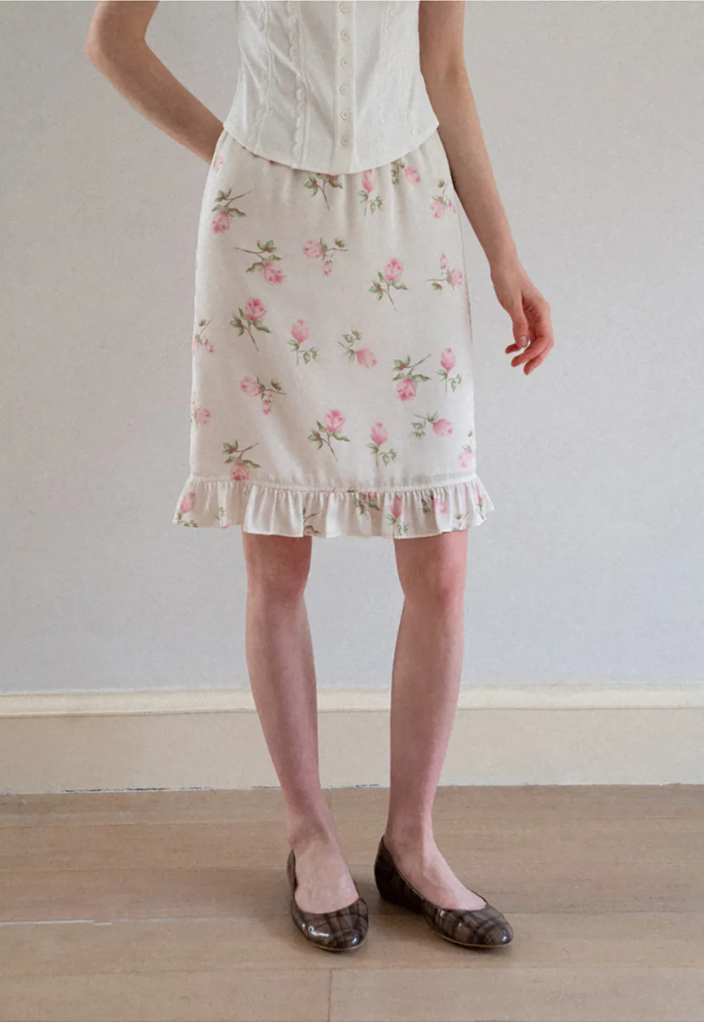 Floral Print Ruffled Hem Skirt
