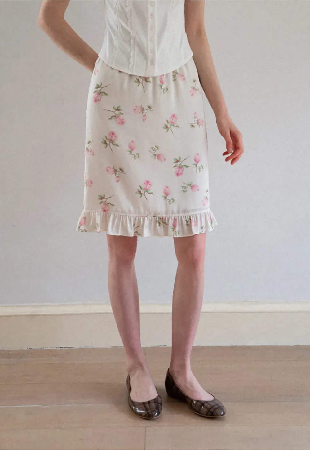 Floral Print Ruffled Hem Skirt