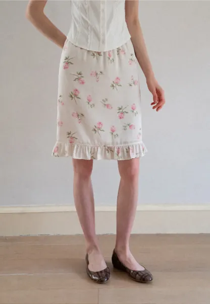 Floral Print Ruffled Hem Skirt